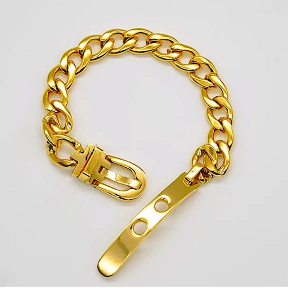 Gold Link Choker Necklace and Bracelet Set - Picture 14 of 14